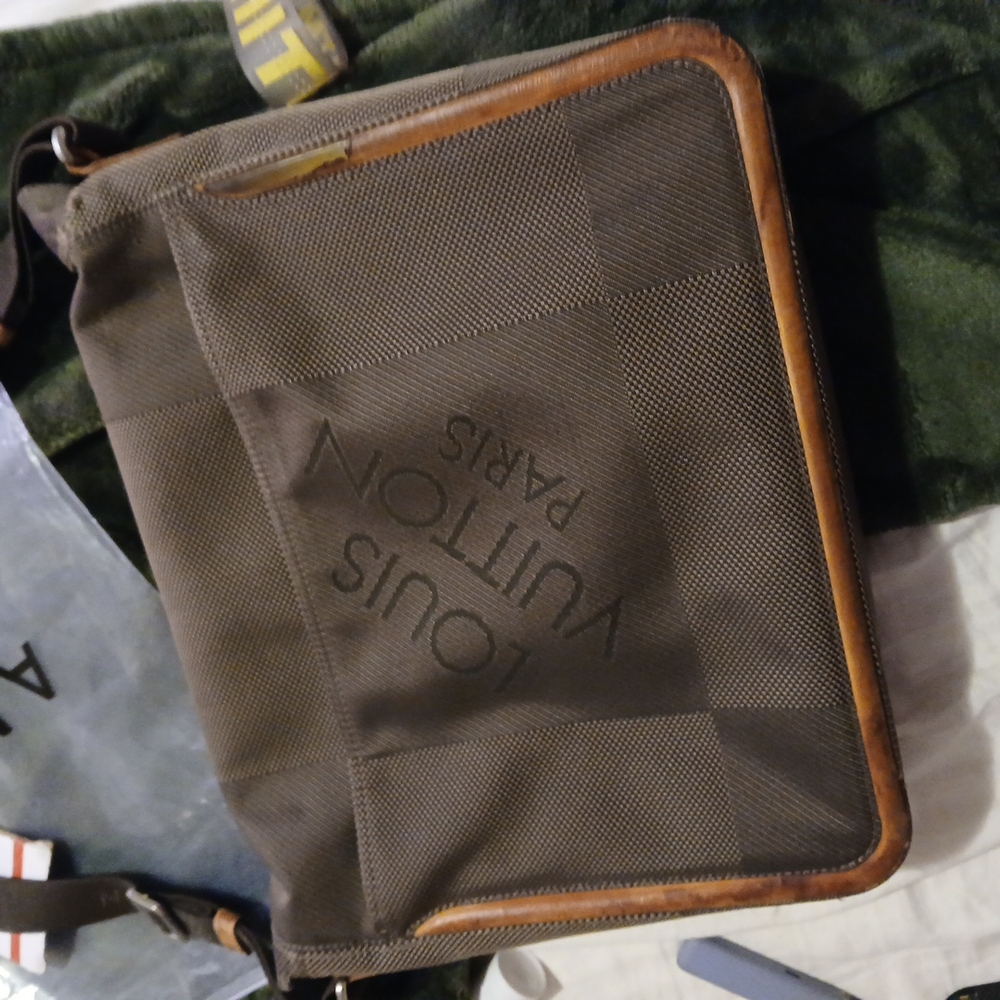 Louis Vuitton Brown Messenger Bag with Sturdy Canvas and Geometric Design